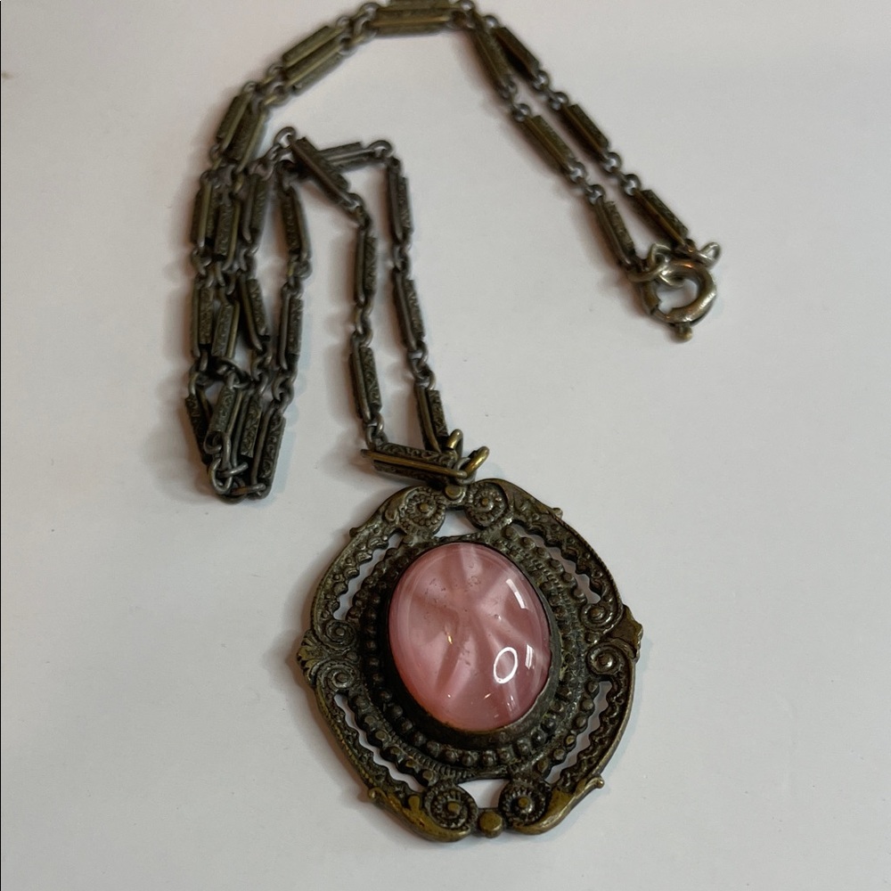 Vintage Pink Bronze mix Pendant Necklace
